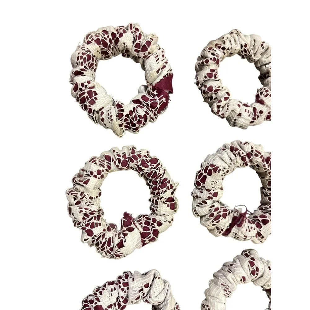 Vintage Lace Shower Curtain Rings Set of 12 Burgundy White Used Unique
